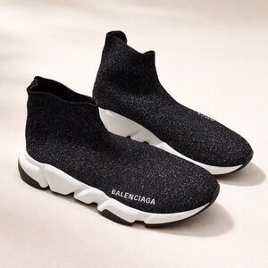 Balenciaga Black Glitter Sock-Style Speed Trainers